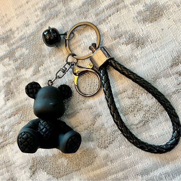 Black Teddy Bear Purse Bag Charm Wristlet Keychain - Picture 2 of 2